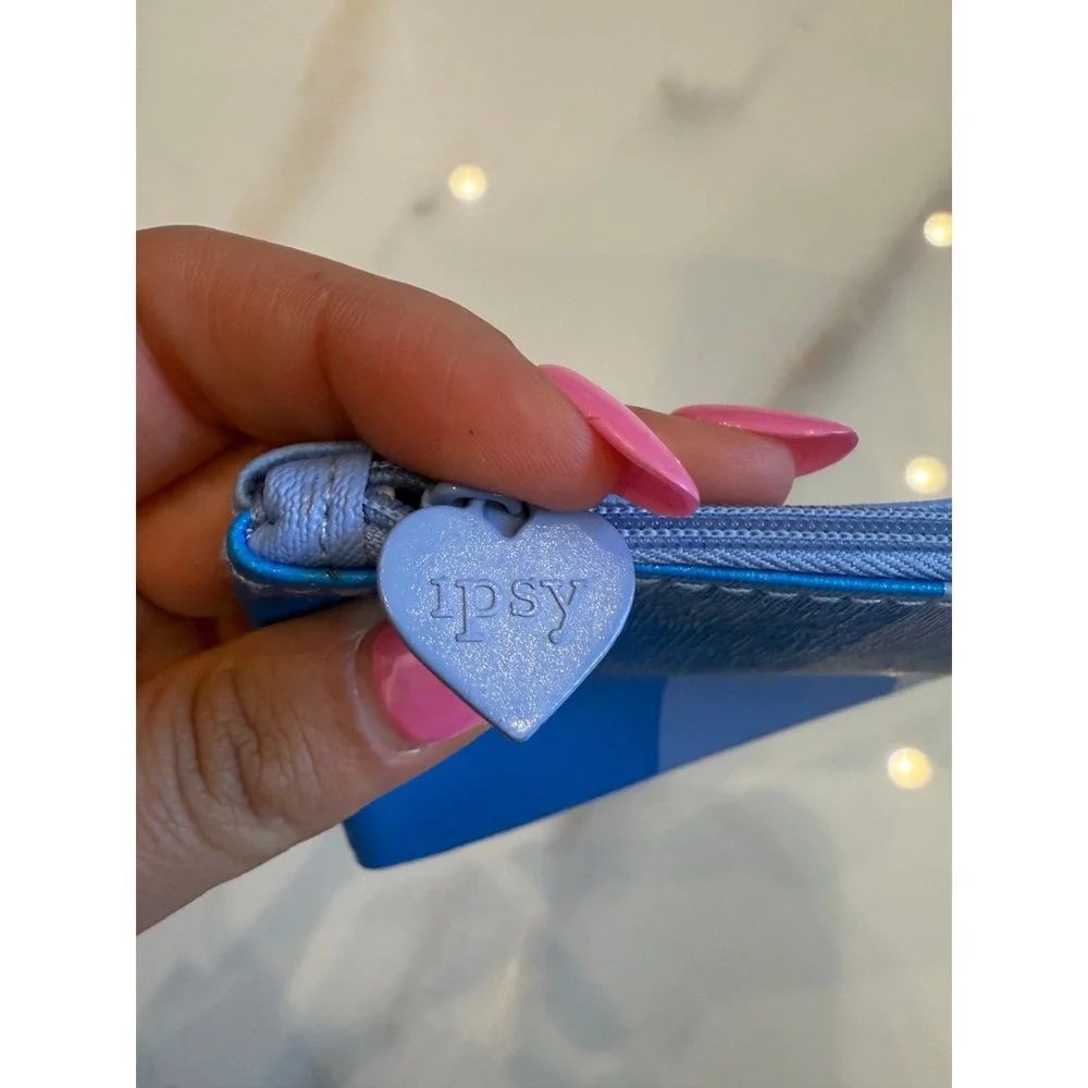 Ipsy Blue Colorblock Makeup Bag Heart Zipper Pull Cosmetic Pouch Travel Case